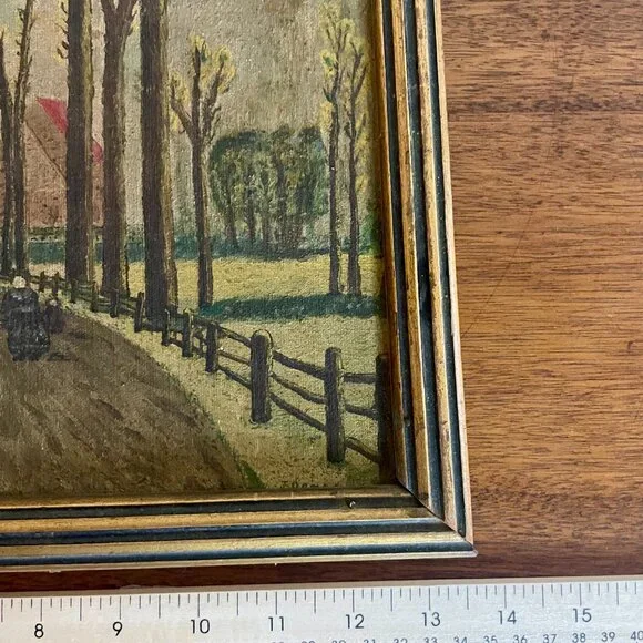 Antique Oil Painting Village Road Framed